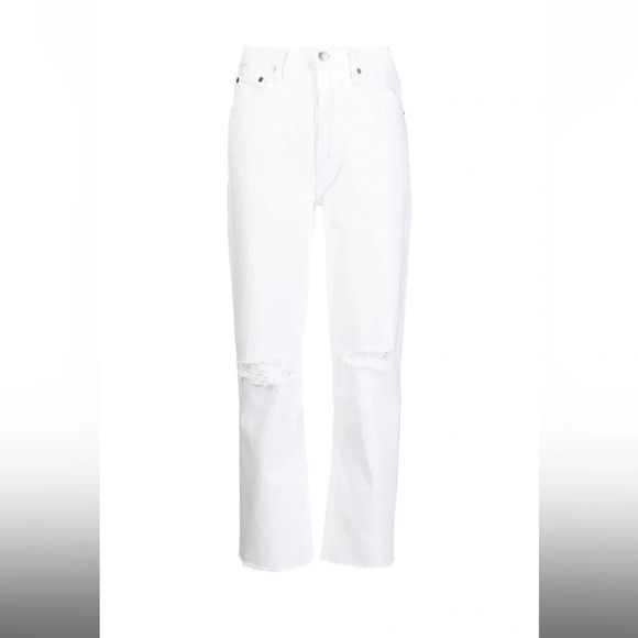 Re/done new with tags size 23 white destroyed 70’s stove pipe cropped jeans - Picture 2 of 14